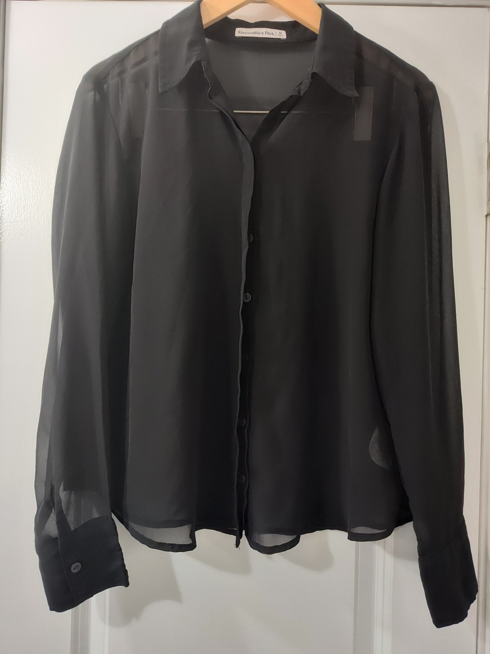 Abercrombie & Fitch Black Sheer Long Sleeve Button-Down Shirt Whimsigoth Office